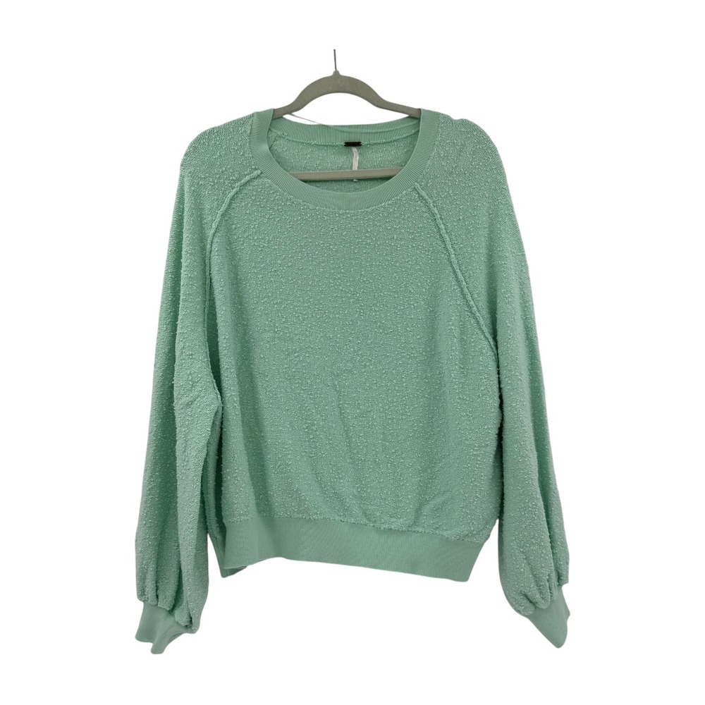 Free People Found My Friend Mint Green Textured Puff Sleeve Sweater Large - Picture 1 of 7